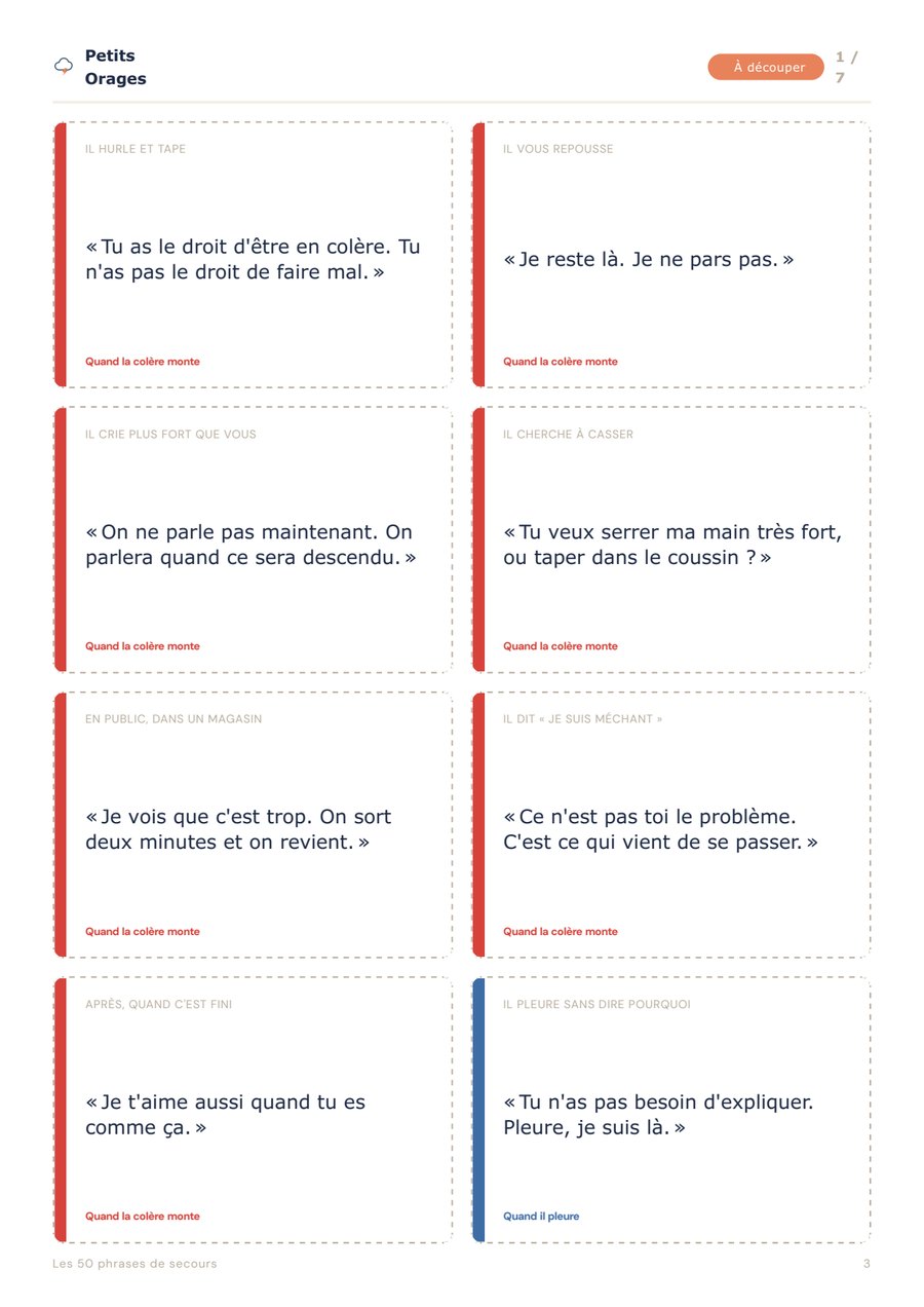 Les phrases de secours, des cartes à découper pour l’adulte